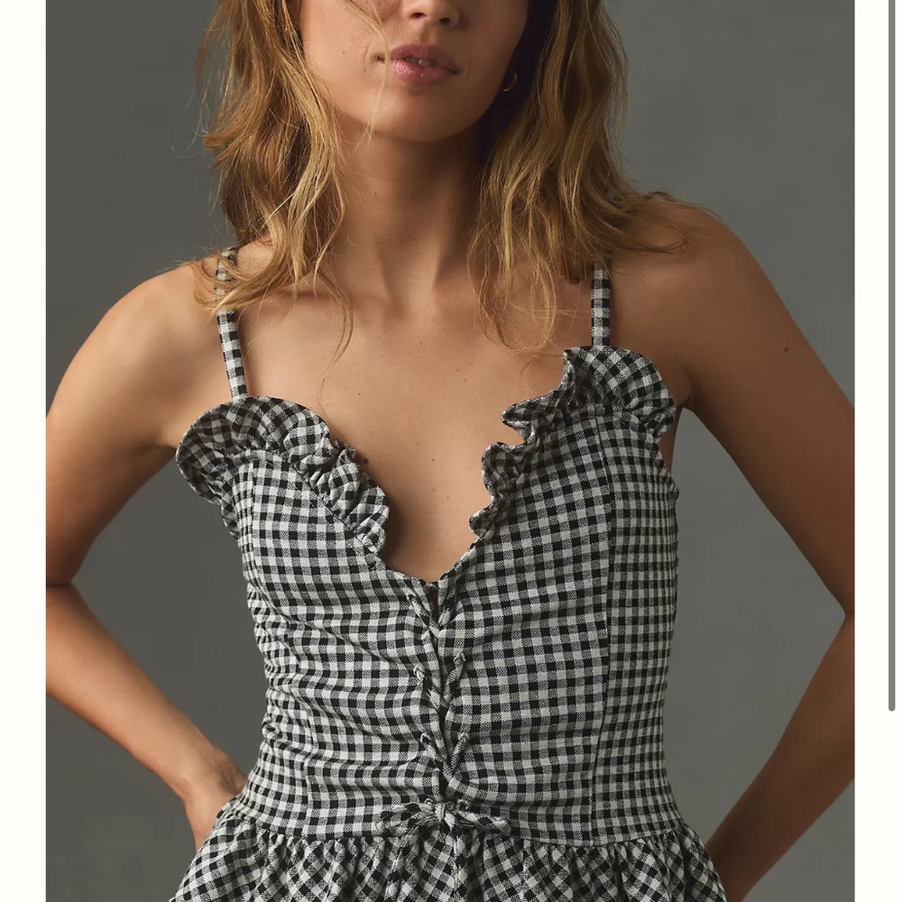 Black and White Gingham Ruffle tank